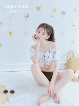 【ビキニ】【水着】オフショルビキニ /花柄/シャーリング/ニット/2点セット[YMT]