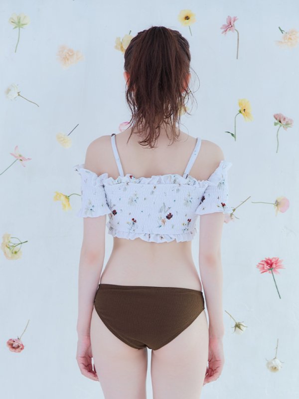 画像9: 【即日発送】【ビキニ】【水着】オフショルビキニ /花柄/シャーリング/ニット/2点セット[YMT]