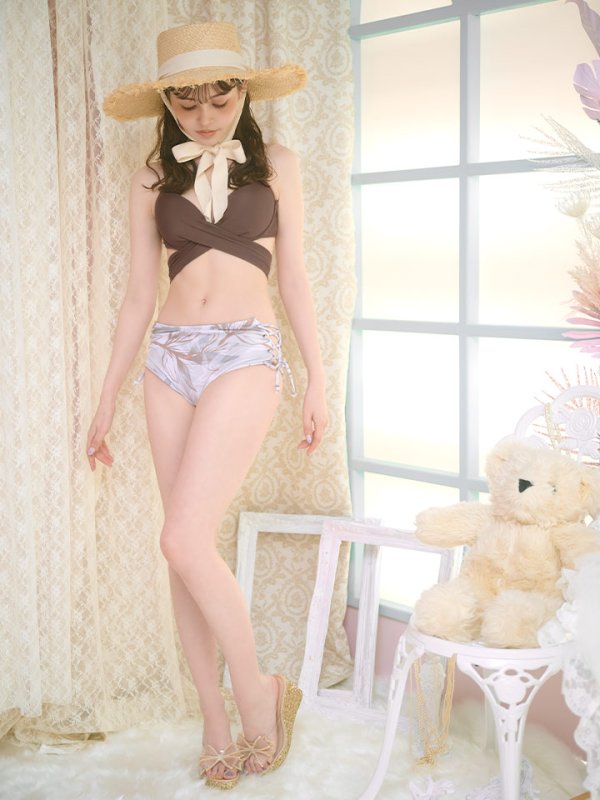 画像17: 【即日発送】【水着セール】【ビキニ】【水着】リーフ柄バッククロスリボンビキニ/ハイウエスト[YMT]