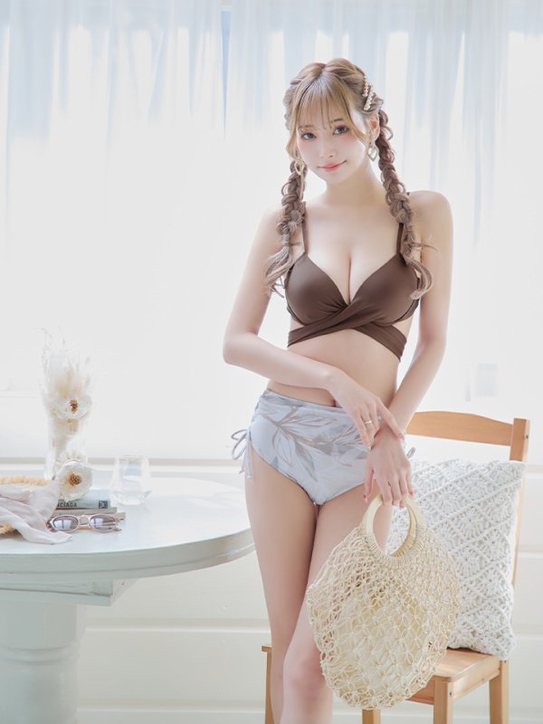 画像7: 【即日発送】【水着セール】【ビキニ】【水着】リーフ柄バッククロスリボンビキニ/ハイウエスト[YMT]
