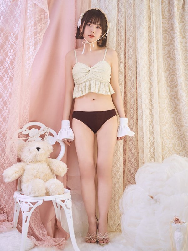 画像4: 【即日発送】【ビキニ】【水着】フリルレースビキニ /ベアトップ/ペプラム/2点セット[YMT]