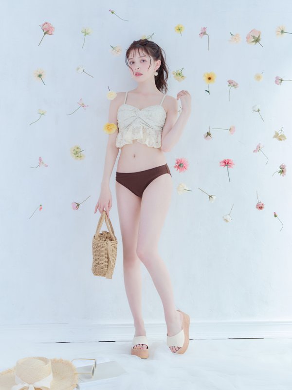 画像16: 【即日発送】【ビキニ】【水着】フリルレースビキニ /ベアトップ/ペプラム/2点セット[YMT]