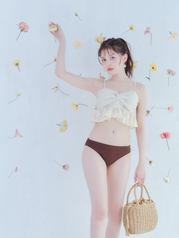 画像20: 【即日発送】【ビキニ】【水着】フリルレースビキニ /ベアトップ/ペプラム/2点セット[YMT]