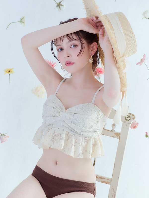 画像21: 【即日発送】【ビキニ】【水着】フリルレースビキニ /ベアトップ/ペプラム/2点セット[YMT]