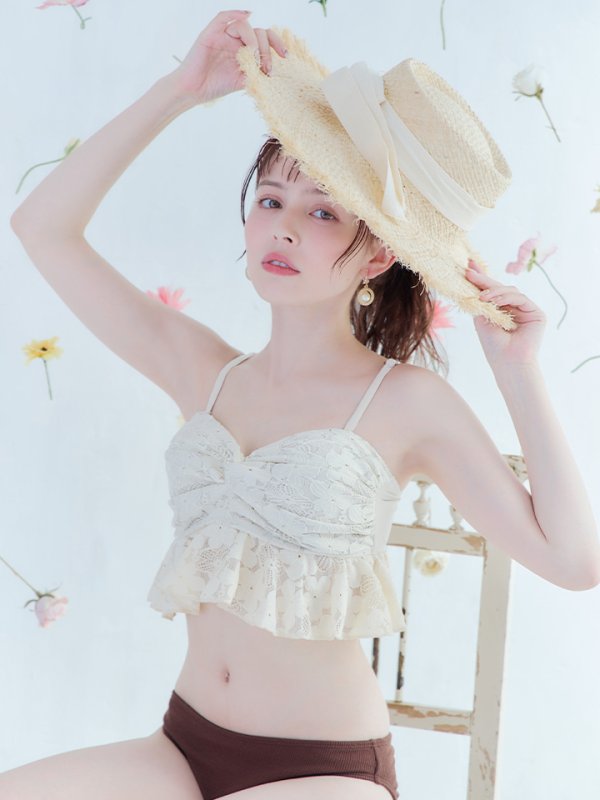 画像22: 【即日発送】【ビキニ】【水着】フリルレースビキニ /ベアトップ/ペプラム/2点セット[YMT]