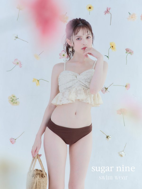 画像10: 【即日発送】【ビキニ】【水着】フリルレースビキニ /ベアトップ/ペプラム/2点セット[YMT]