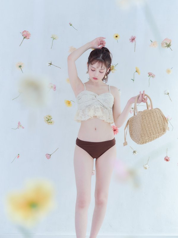 画像13: 【即日発送】【ビキニ】【水着】フリルレースビキニ /ベアトップ/ペプラム/2点セット[YMT]