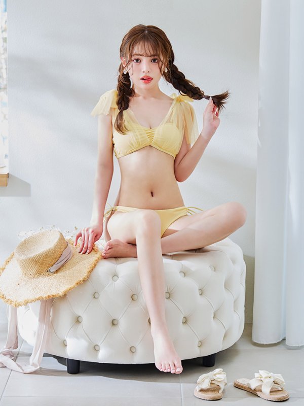 画像21: 【即日発送】【ビキニ】【水着】チュールリボン バストアップ ビキニ 2点セット[YMT]