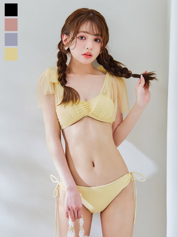 画像6: 【即日発送】【ビキニ】【水着】チュールリボン バストアップ ビキニ 2点セット[YMT]