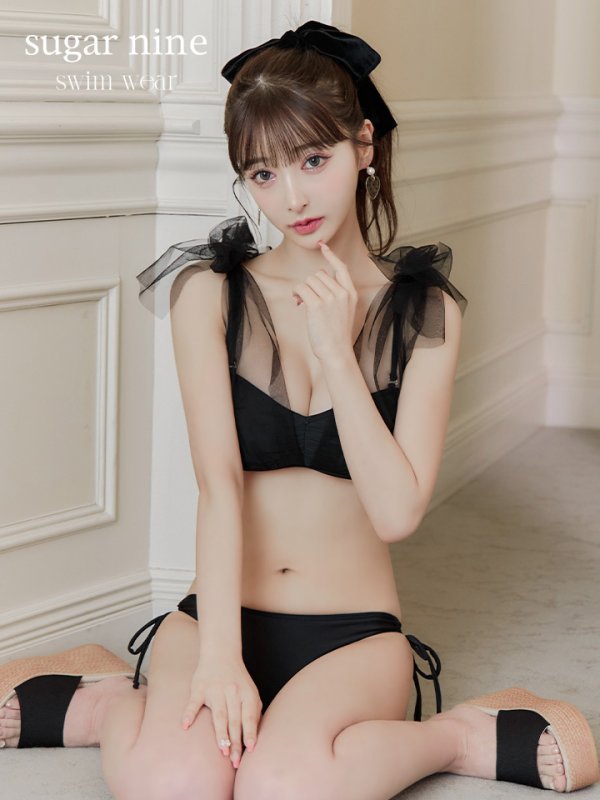 画像1: 【即日発送！】【ビキニ】【水着】チュールリボン バストアップ ビキニ 2点セット[YMT]