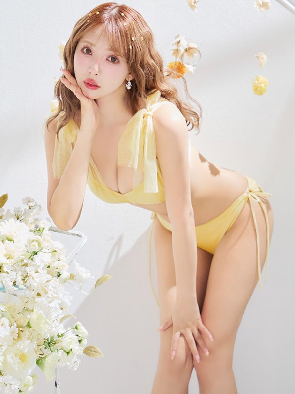 画像1: 【ビキニ】【水着】チュールリボン バストアップ ビキニ 2点セット[YMT]【一部予約 / 7月上旬発送予定】