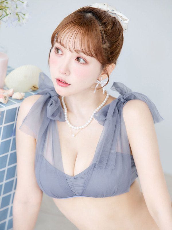 画像30: 【即日発送】【ビキニ】【水着】チュールリボン バストアップ ビキニ 2点セット[YMT]