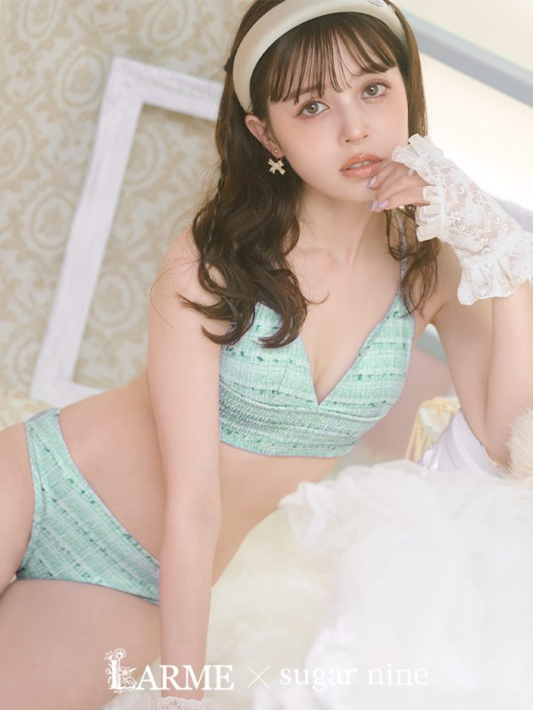 画像1: 【ビキニ】【水着】 ツイードプリント トライアングル ビキニ 2点セット[YMT]
