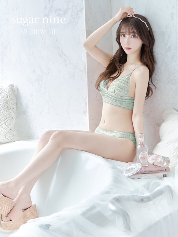 画像2: 【ビキニ】【水着】 ツイードプリント トライアングル ビキニ 2点セット[YMT]