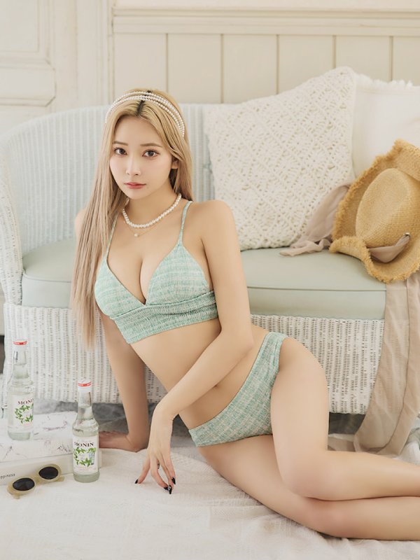 画像15: 【即日発送】【水着セール】【ビキニ】【水着】 ツイードプリント トライアングル ビキニ 2点セット[YMT]