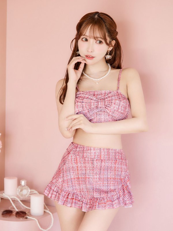 画像10: 【即日発送】【ビキニ】【水着】2WAYツイード柄ビッグリボンビキニ 2点セット[YMT]