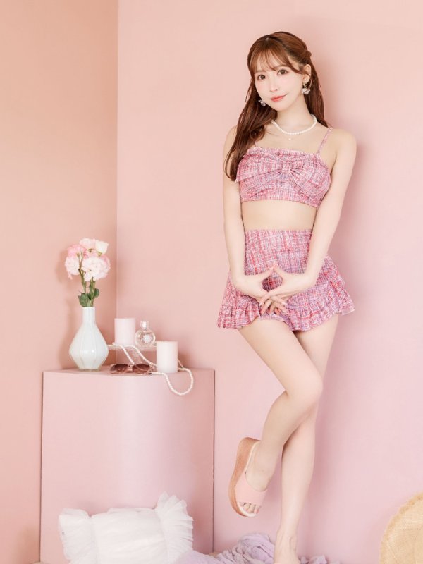 画像6: 【即日発送】【ビキニ】【水着】2WAYツイード柄ビッグリボンビキニ 2点セット[YMT]