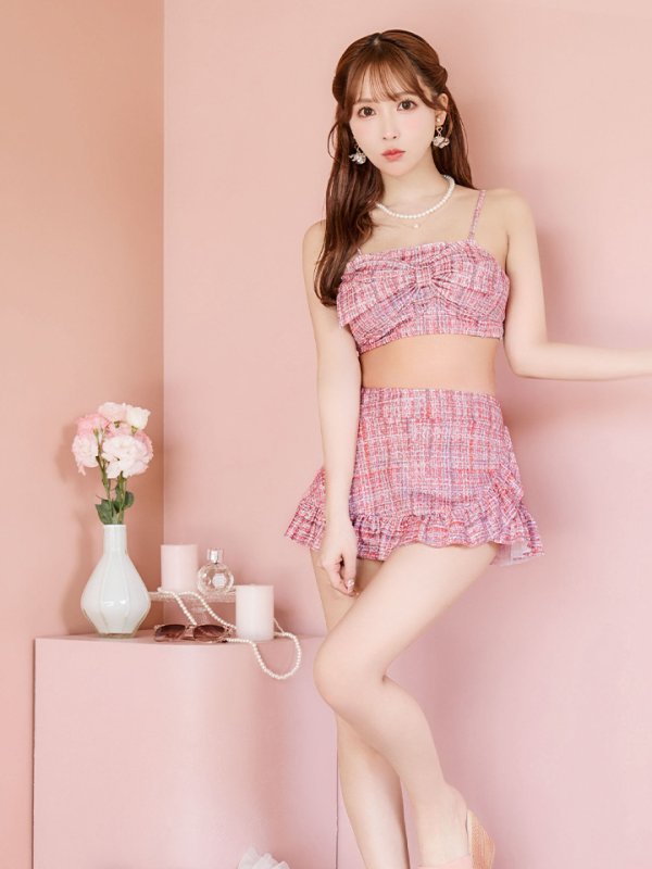 画像7: 【即日発送】【ビキニ】【水着】2WAYツイード柄ビッグリボンビキニ 2点セット[YMT]