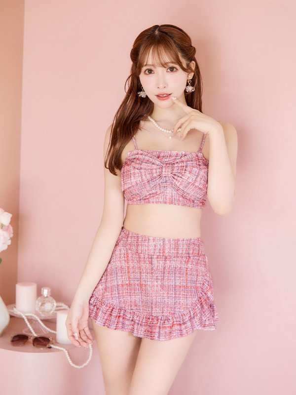 画像9: 【即日発送】【ビキニ】【水着】2WAYツイード柄ビッグリボンビキニ 2点セット[YMT]