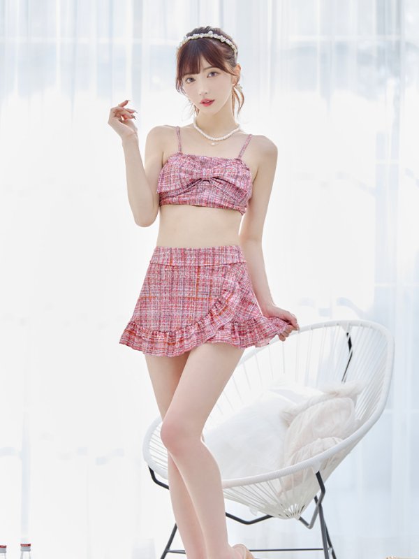 画像10: 【即日発送】【ビキニ】【水着】2WAYツイード柄ビッグリボンビキニ 2点セット[YMT]