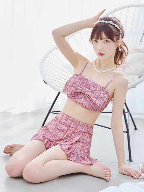 画像2: 【予約商品/6月下旬発送予定】【ビキニ】【水着】2WAYツイード柄ビッグリボンビキニ 2点セット[YMT]