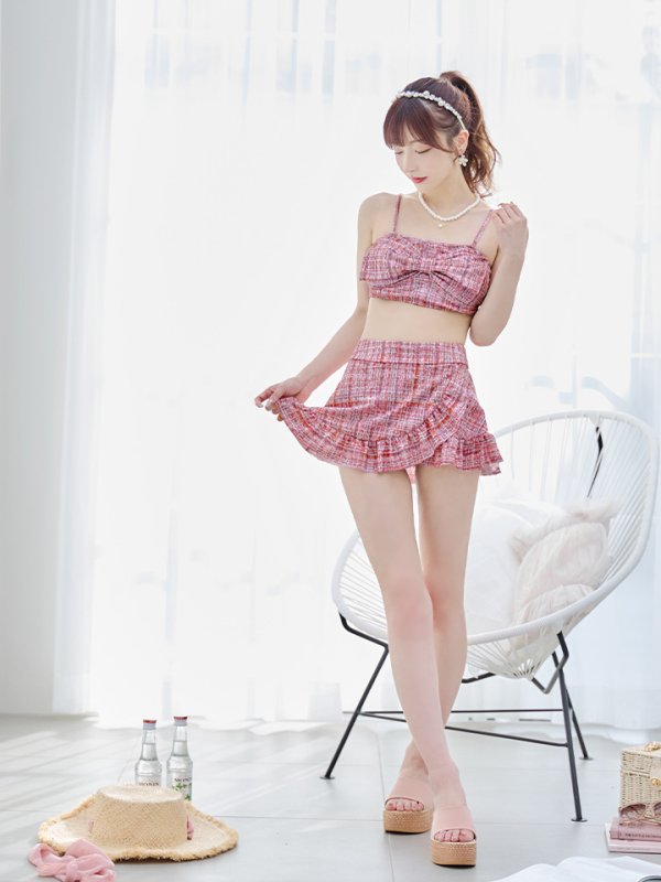 画像9: 【即日発送】【ビキニ】【水着】2WAYツイード柄ビッグリボンビキニ 2点セット[YMT]