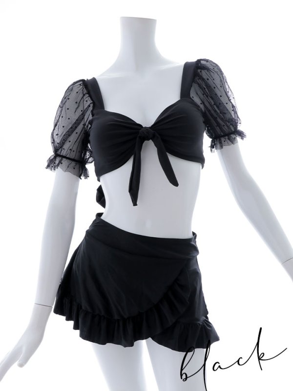 画像24: 【即日発送】【ビキニ】ドットシアースリーブスカート付きビキニ 3点セット【水着】[YMT]