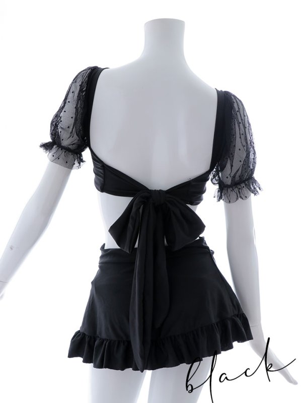 画像25: 【即日発送】【ビキニ】ドットシアースリーブスカート付きビキニ 3点セット【水着】[YMT]