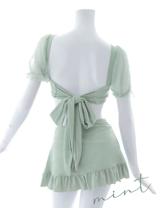 画像47: 【即日発送】【ビキニ】ドットシアースリーブスカート付きビキニ 3点セット【水着】[YMT]