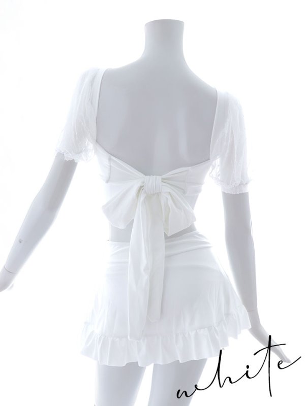 画像49: 【即日発送】【ビキニ】ドットシアースリーブスカート付きビキニ 3点セット【水着】[YMT]