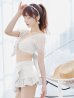 画像2: 【即日発送！】【ビキニ】ドットシアースリーブスカート付きビキニ 3点セット【水着】[YMT] (2)