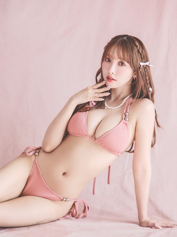 画像1: 【即日発送！】【ビキニ】【水着】ワッフル生地シンプルトライアングルビキニ  2点セット[YMT]