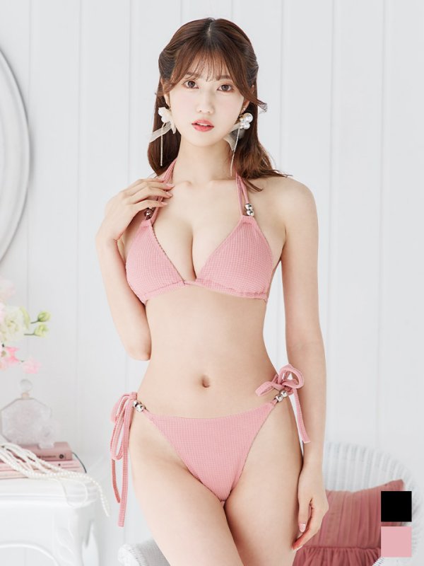 画像2: 【即日発送！】【ビキニ】【水着】ワッフル生地シンプルトライアングルビキニ  2点セット[YMT]