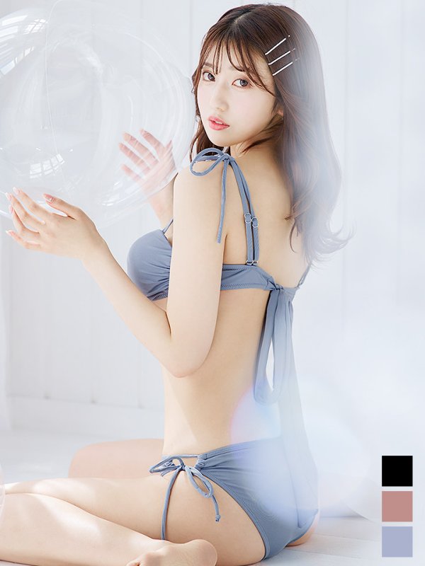 画像3: 【即日発送】【ビキニ】【水着】ショルダー紐シンプルビキニ 2点セット[YMT]