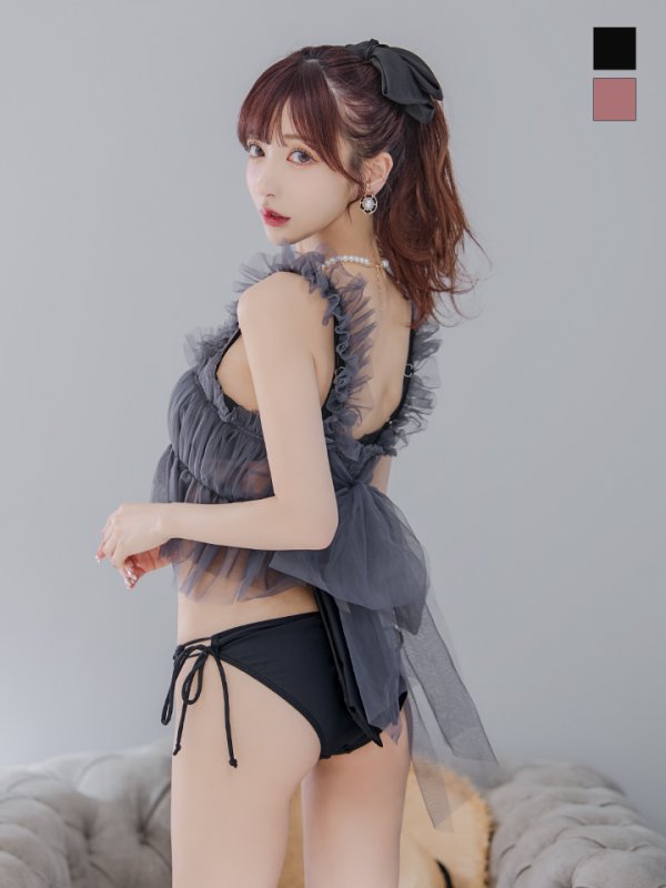 画像2: 【予約商品/6月下旬発送予定】【ビキニ】ショルダー紐リボンシンプルビキニ 2点セット【水着】[YMT]