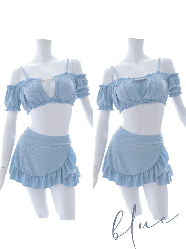 画像35: 【即日発送】【ビキニ】【水着】袖付きシャーリングトップス 4点セット[YMT]