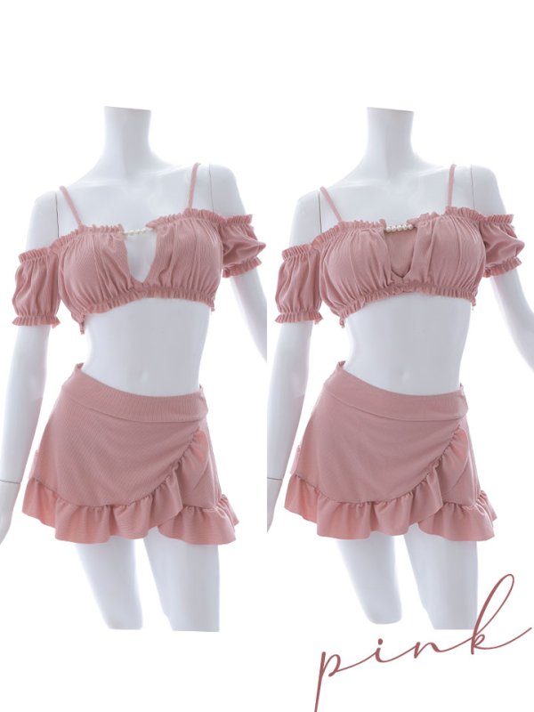 画像37: 【即日発送】【ビキニ】【水着】袖付きシャーリングトップス 4点セット[YMT]