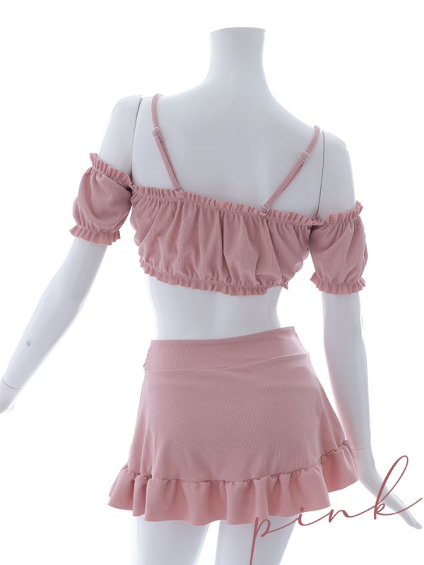 画像38: 【即日発送】【ビキニ】【水着】袖付きシャーリングトップス 4点セット[YMT]