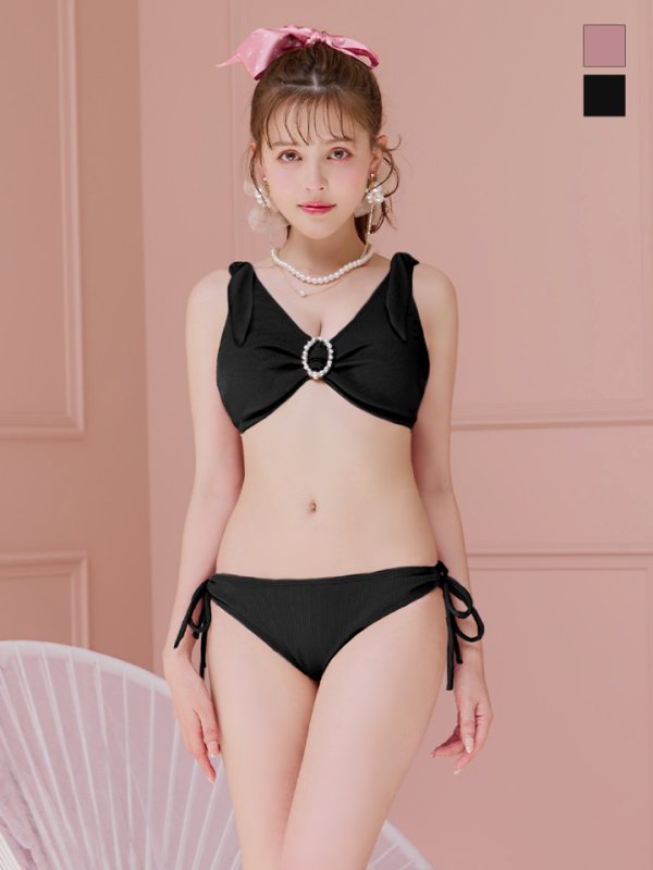 画像3: 【即日発送！】【ビキニ】【水着】肩リボンラウンドパールビキニ 2点セット[YMT]