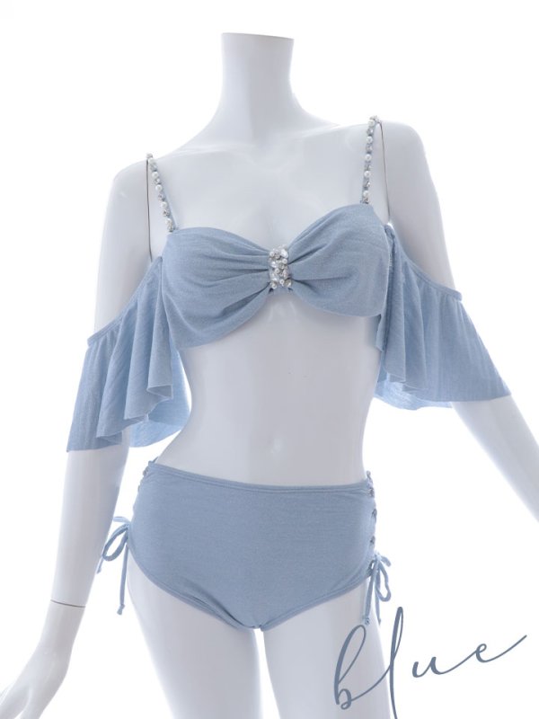 画像38: 【即日発送】【ビキニ】【水着】ハイウエストビッグラメリボン&ビジューキャミソールビキニ 2点セット[YMT]