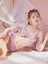 【ビキニ】【水着】ハイウエストビッグラメリボン&ビジューキャミソールビキニ 2点セット【予約 / 7月中旬発送予定】[YMT]