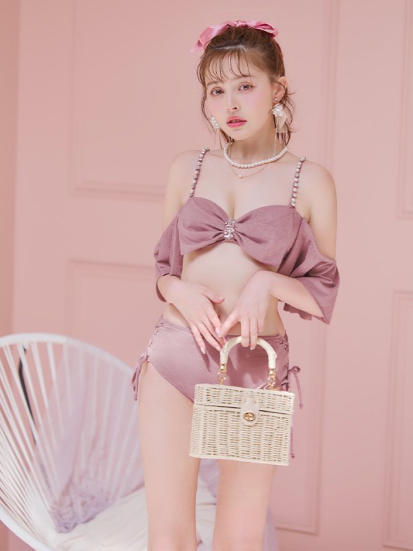 画像26: 【即日発送】【ビキニ】【水着】ハイウエストビッグラメリボン&ビジューキャミソールビキニ 2点セット[YMT]