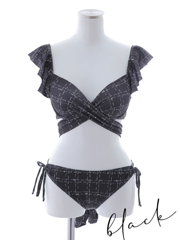 画像41: 【即日発送！】【ビキニ】バックリボン肩フリルツイード柄ビキニ 2点セット【水着】[YMT]