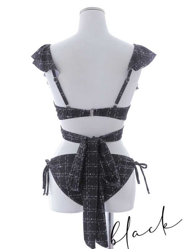 画像42: 【即日発送！】【ビキニ】バックリボン肩フリルツイード柄ビキニ 2点セット【水着】[YMT]