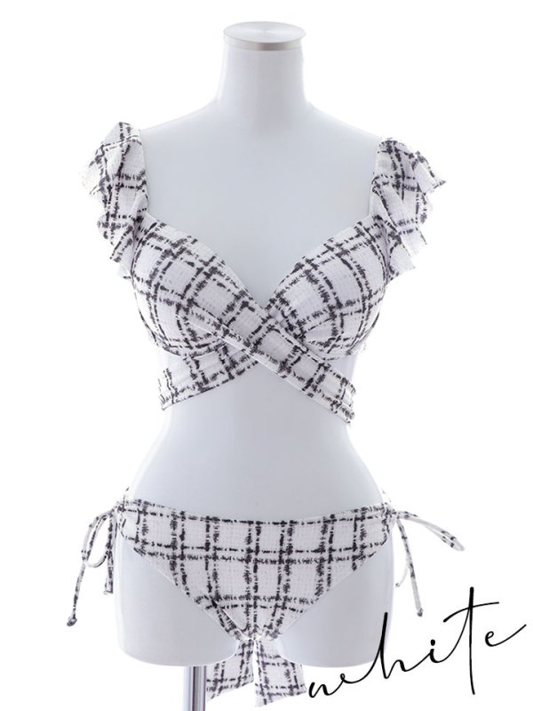 画像20: 【即日発送！】【ビキニ】バックリボン肩フリルツイード柄ビキニ 2点セット【水着】[YMT]