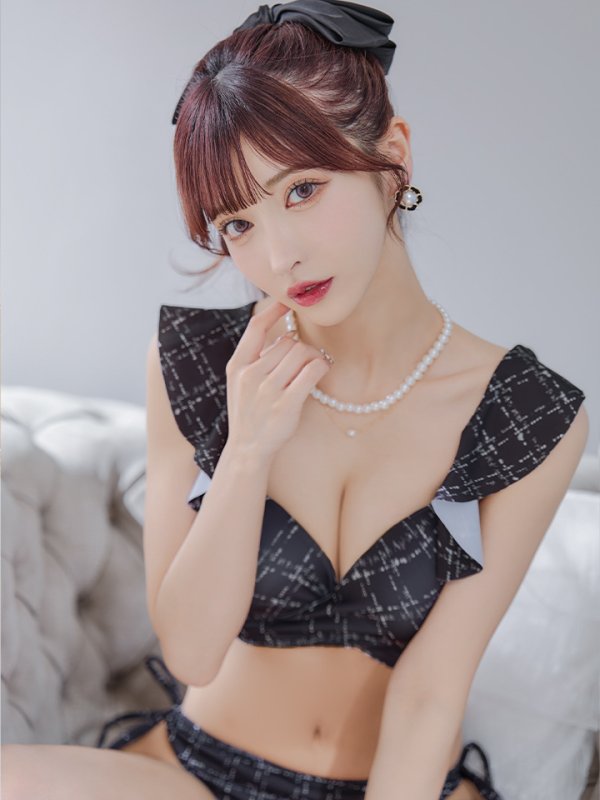 画像24: 【即日発送！】【ビキニ】バックリボン肩フリルツイード柄ビキニ 2点セット【水着】[YMT]