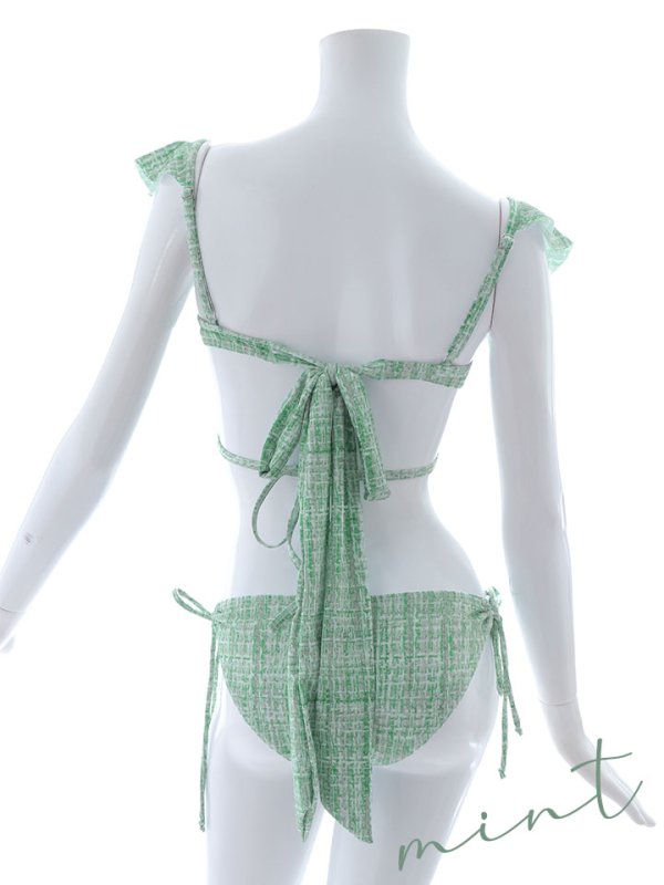 画像24: 【即日発送】【ビキニ】【水着】肩フリルツイード柄ビキニ 2点セット[YMT]