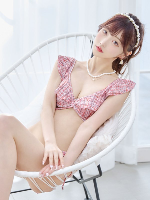 画像32: 【即日発送】【ビキニ】【水着】肩フリルツイード柄ビキニ 2点セット[YMT]