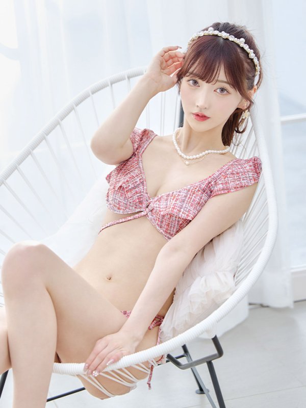 画像33: 【即日発送】【ビキニ】【水着】肩フリルツイード柄ビキニ 2点セット[YMT]