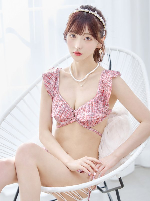 画像27: 【即日発送】【ビキニ】【水着】肩フリルツイード柄ビキニ 2点セット[YMT]